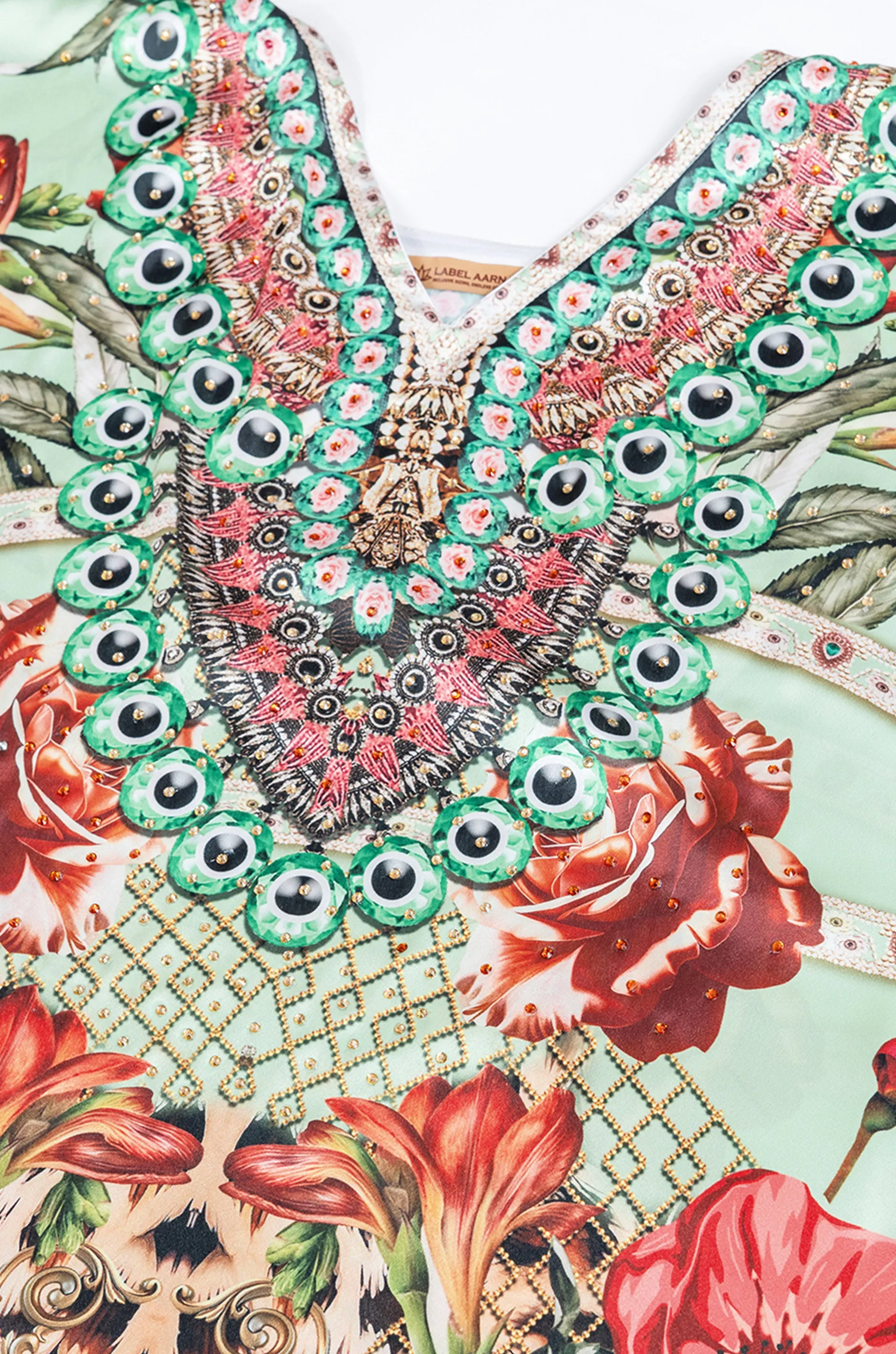 Emerald Majesty Soft Satin Women Kaftan with Rhinestones