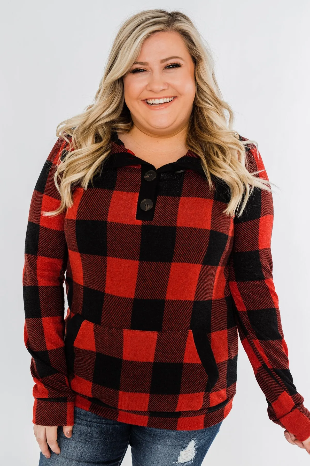 Feelings Like This Cowl Neck Top- Buffalo Plaid
