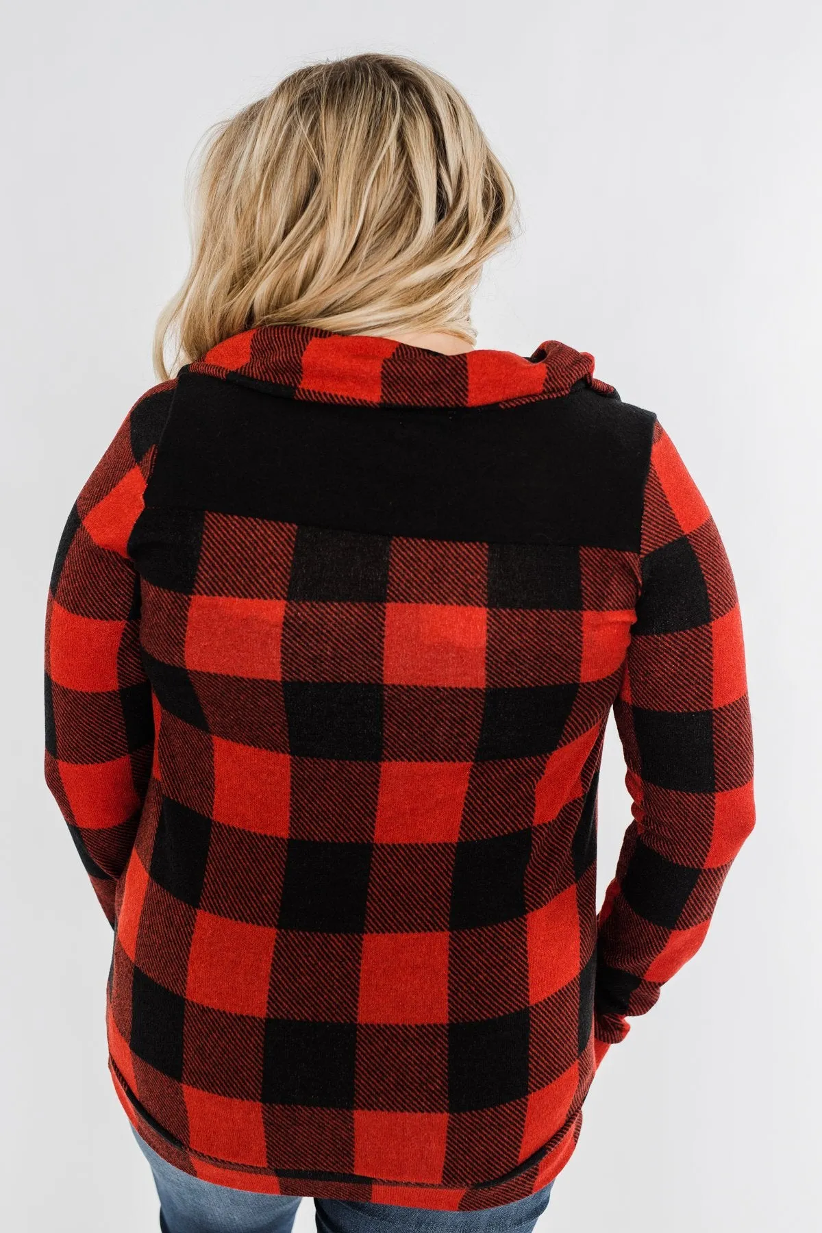 Feelings Like This Cowl Neck Top- Buffalo Plaid