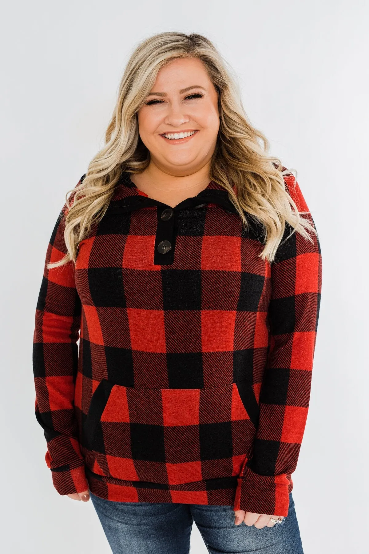 Feelings Like This Cowl Neck Top- Buffalo Plaid