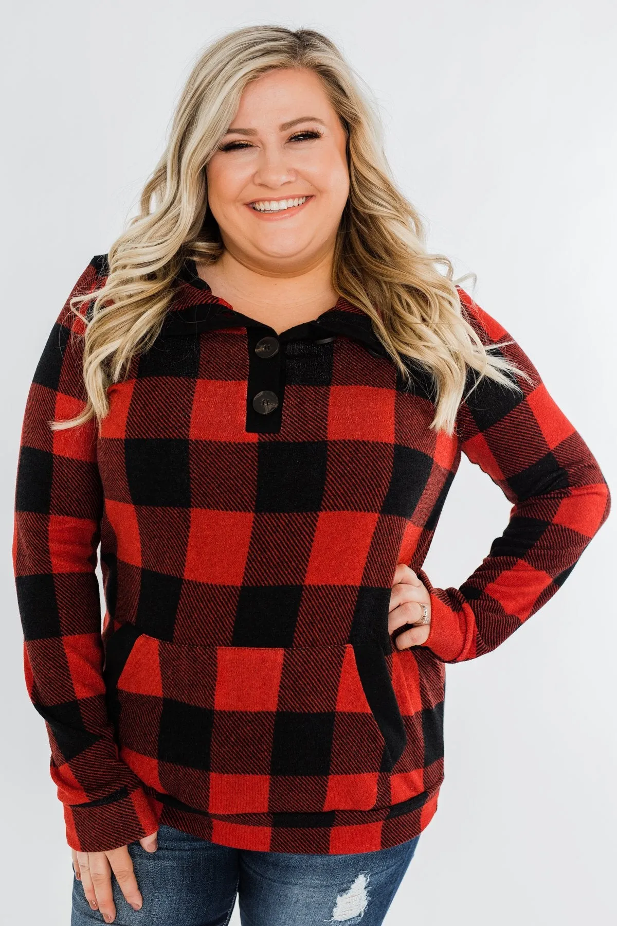Feelings Like This Cowl Neck Top- Buffalo Plaid