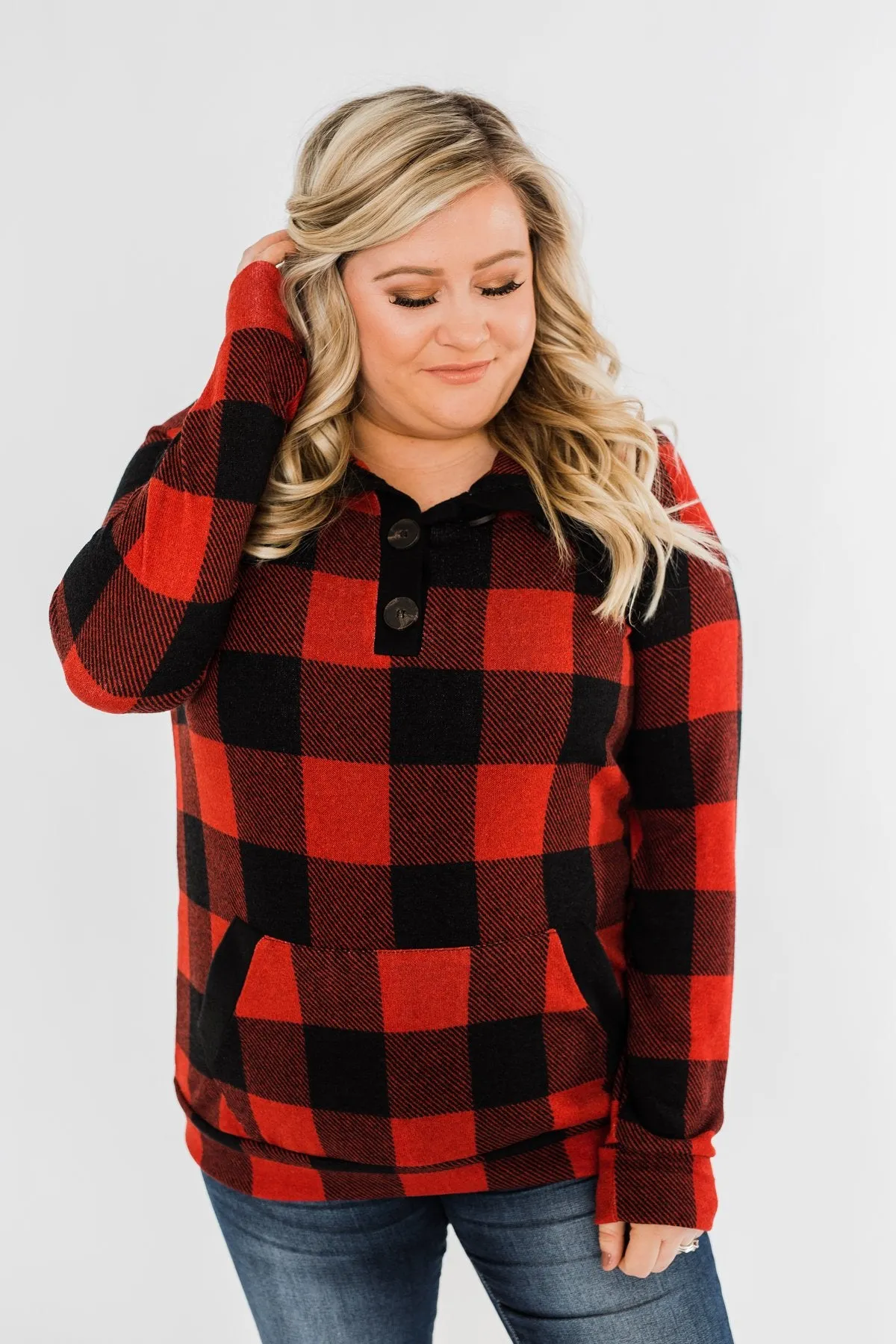 Feelings Like This Cowl Neck Top- Buffalo Plaid