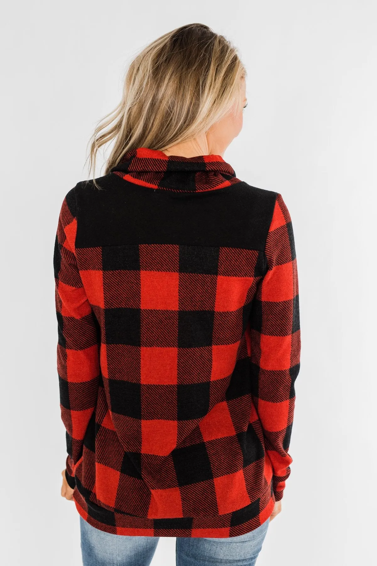 Feelings Like This Cowl Neck Top- Buffalo Plaid