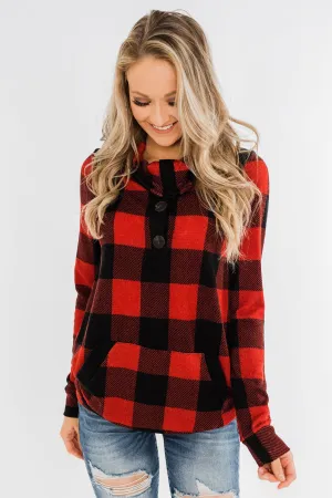 Feelings Like This Cowl Neck Top- Buffalo Plaid
