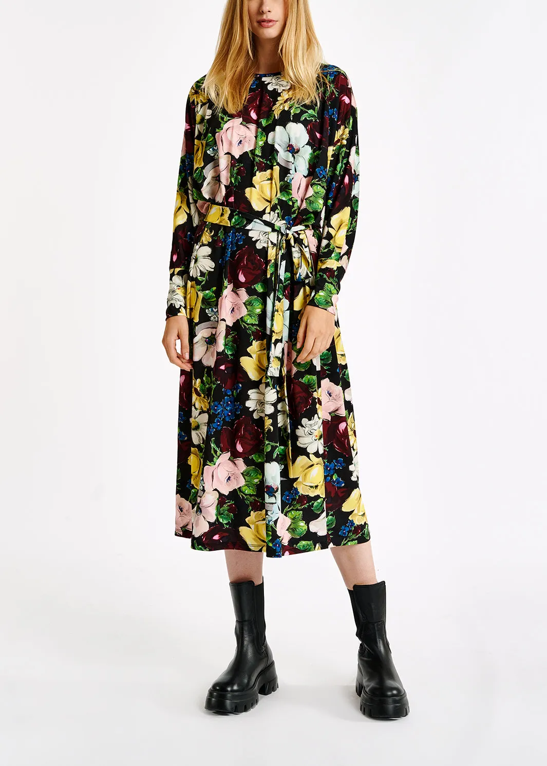Floral print midi-length dress