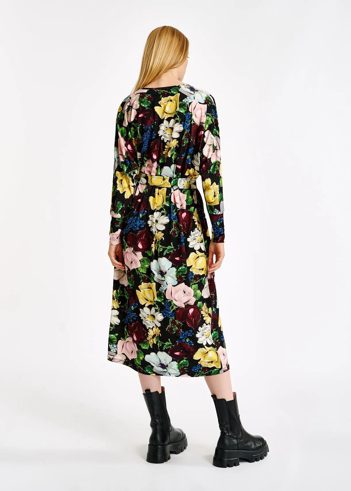 Floral print midi-length dress