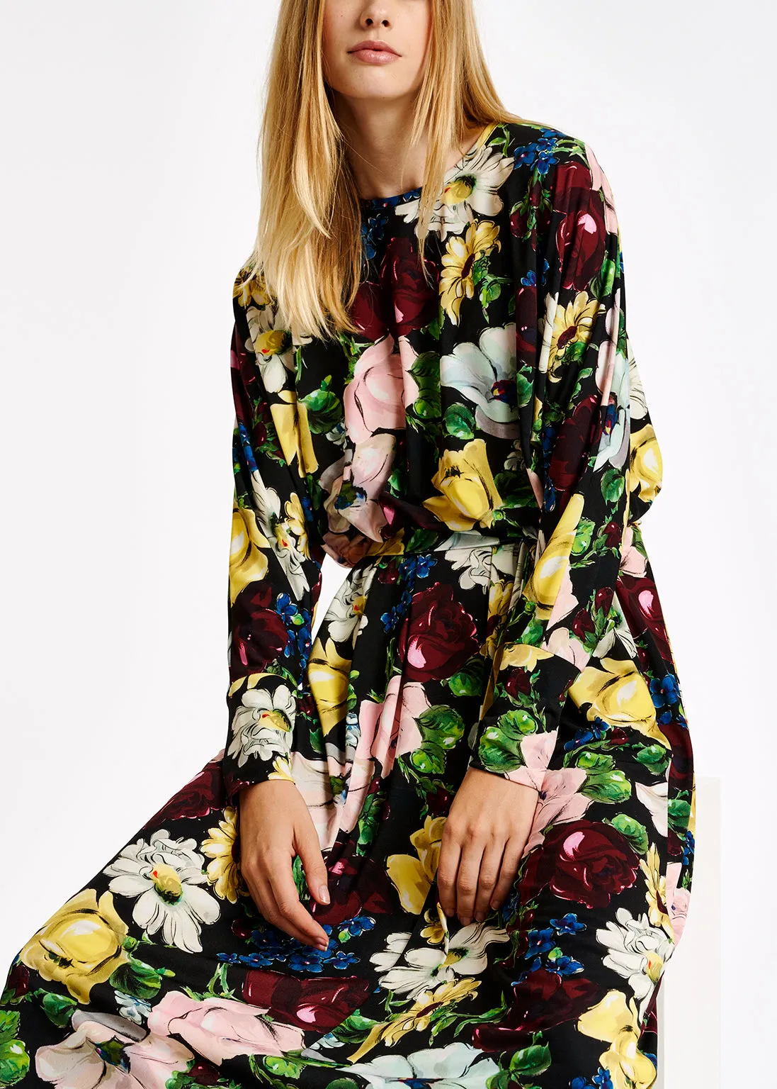 Floral print midi-length dress
