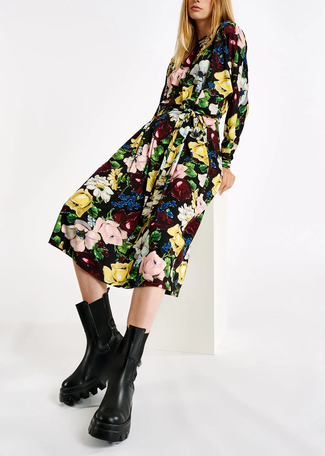 Floral print midi-length dress
