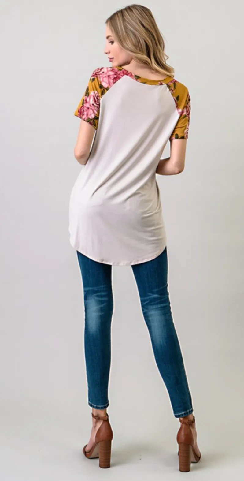 Floral Sleeve Top - Mustard / Sand