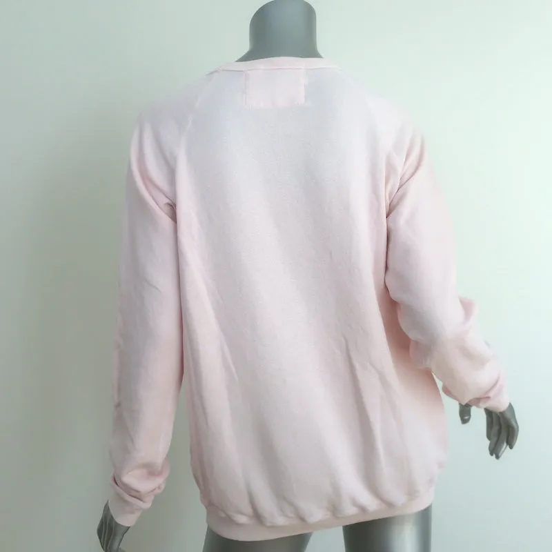 FREECITY Purecolor Pocket Raglan Sweatshirt Light Pink Cotton Size Medium