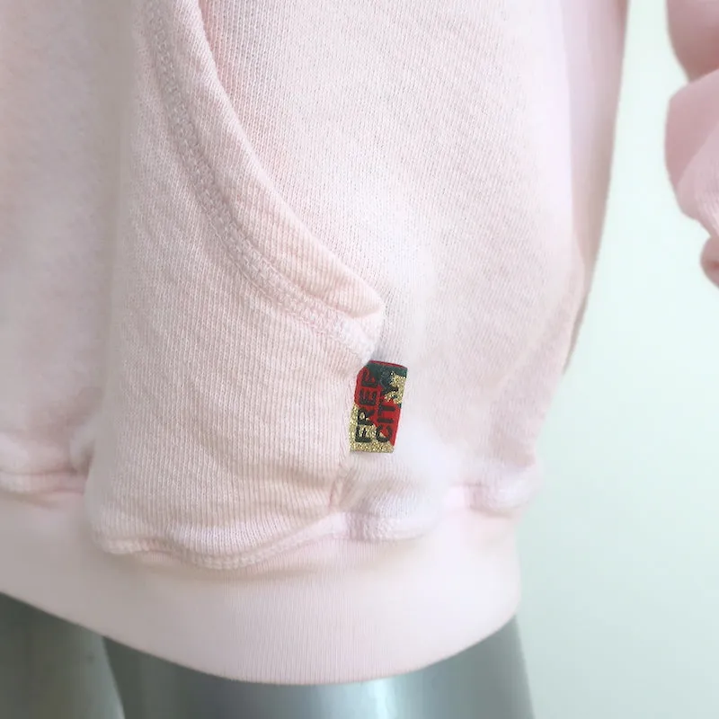 FREECITY Purecolor Pocket Raglan Sweatshirt Light Pink Cotton Size Medium