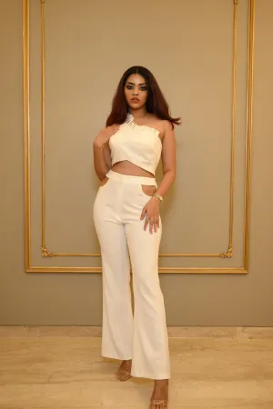 Frindges Crop Top With Side Cut Wide Leg Pants