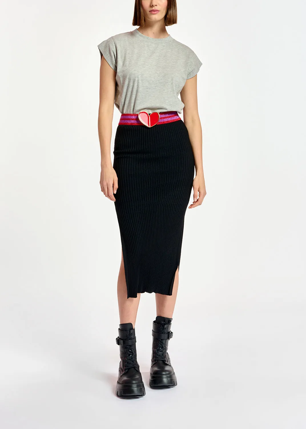 Grey cap-sleeve T-shirt
