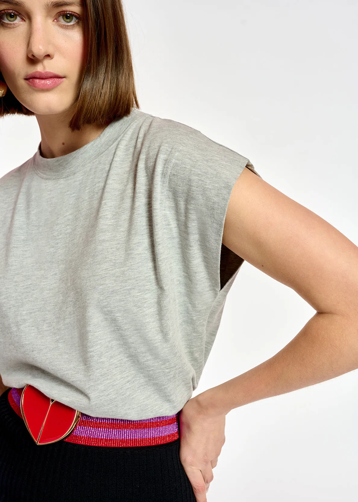 Grey cap-sleeve T-shirt