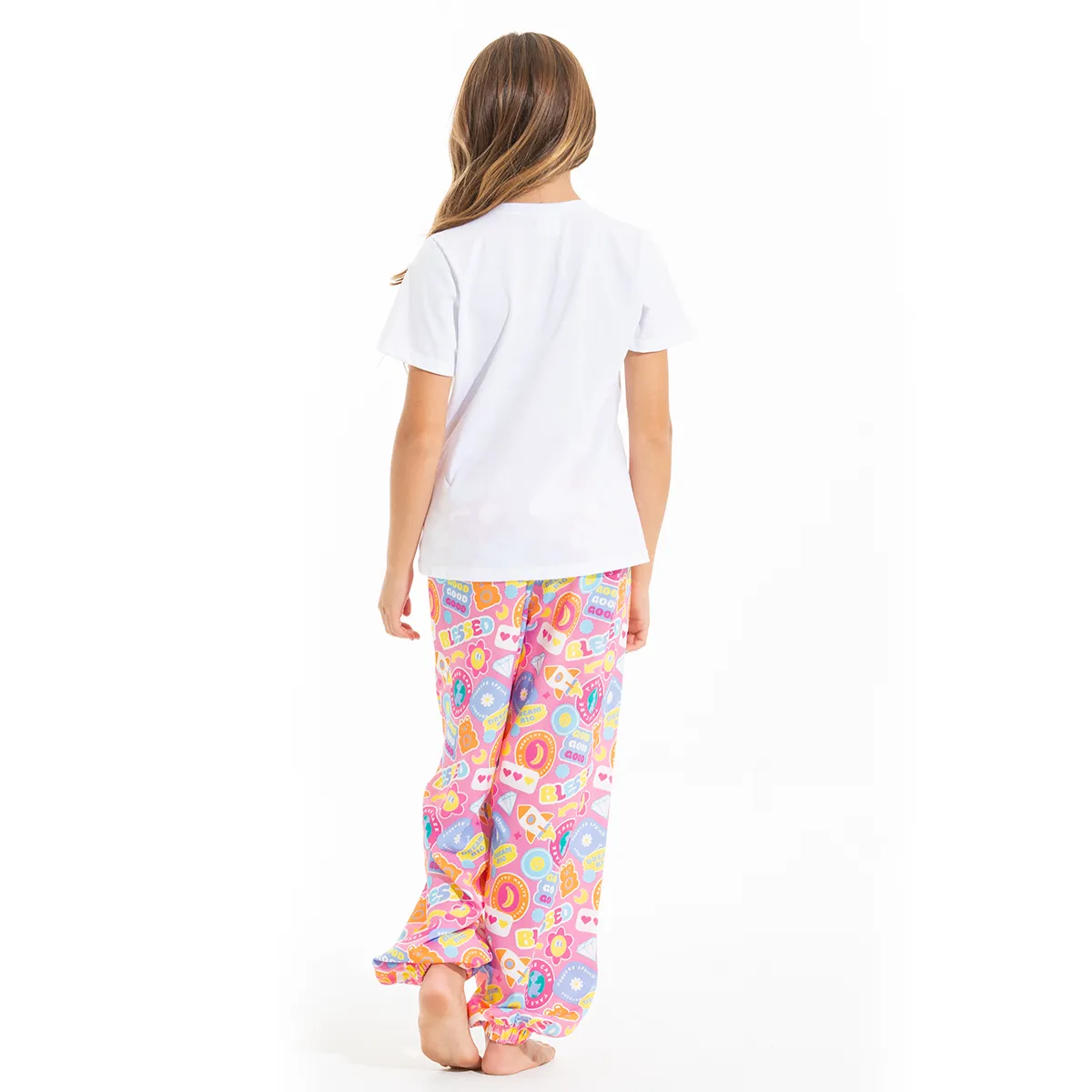 HAPPY FLOWER FACE PAJAMA PANTS FOR GIRLS