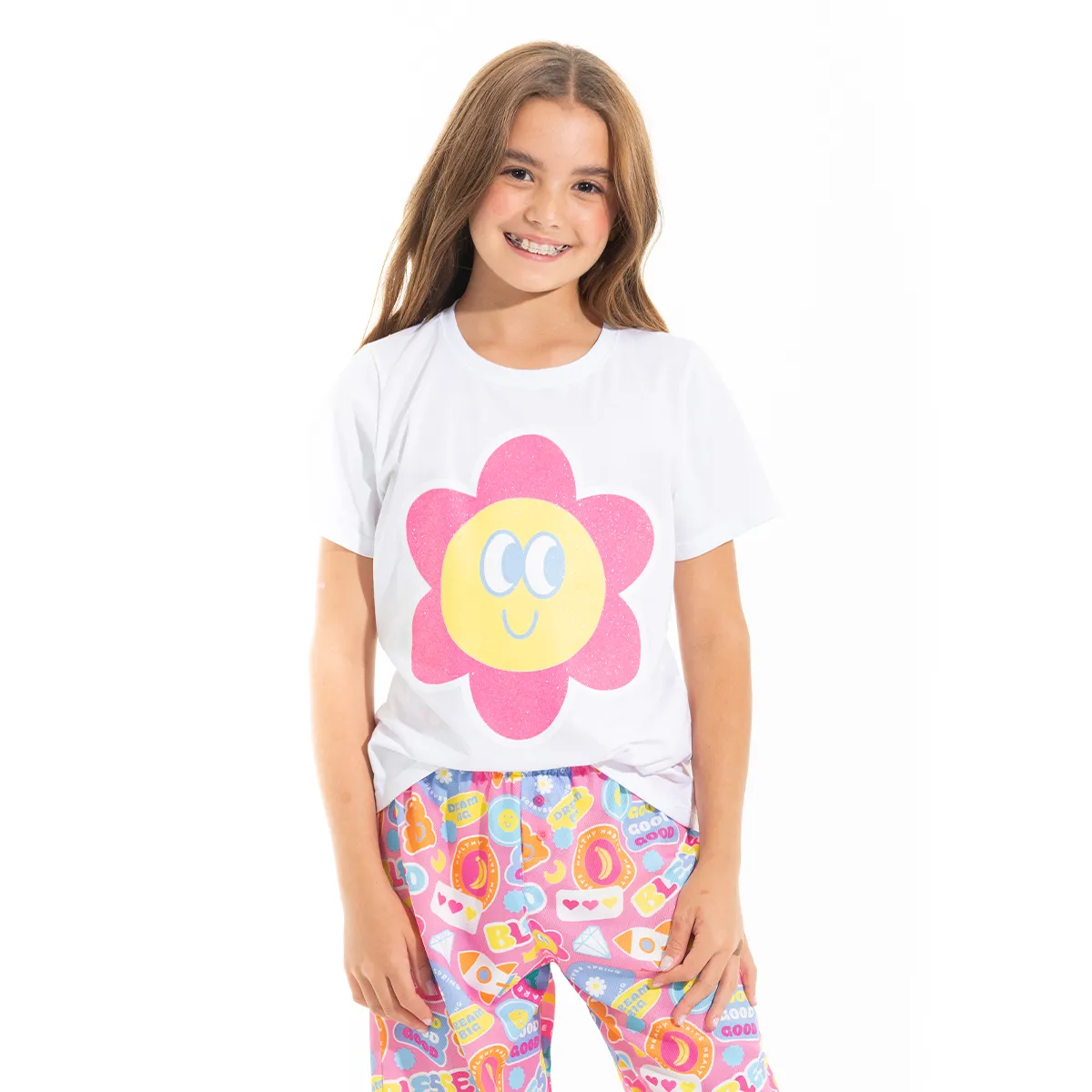 HAPPY FLOWER FACE PAJAMA PANTS FOR GIRLS
