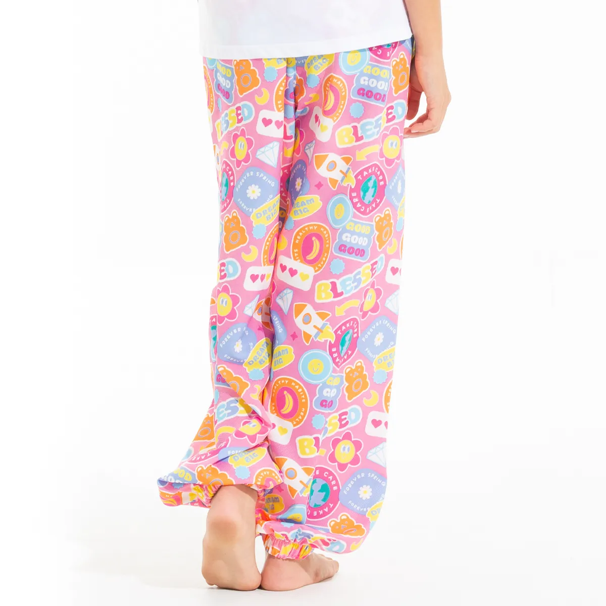 HAPPY FLOWER FACE PAJAMA PANTS FOR GIRLS