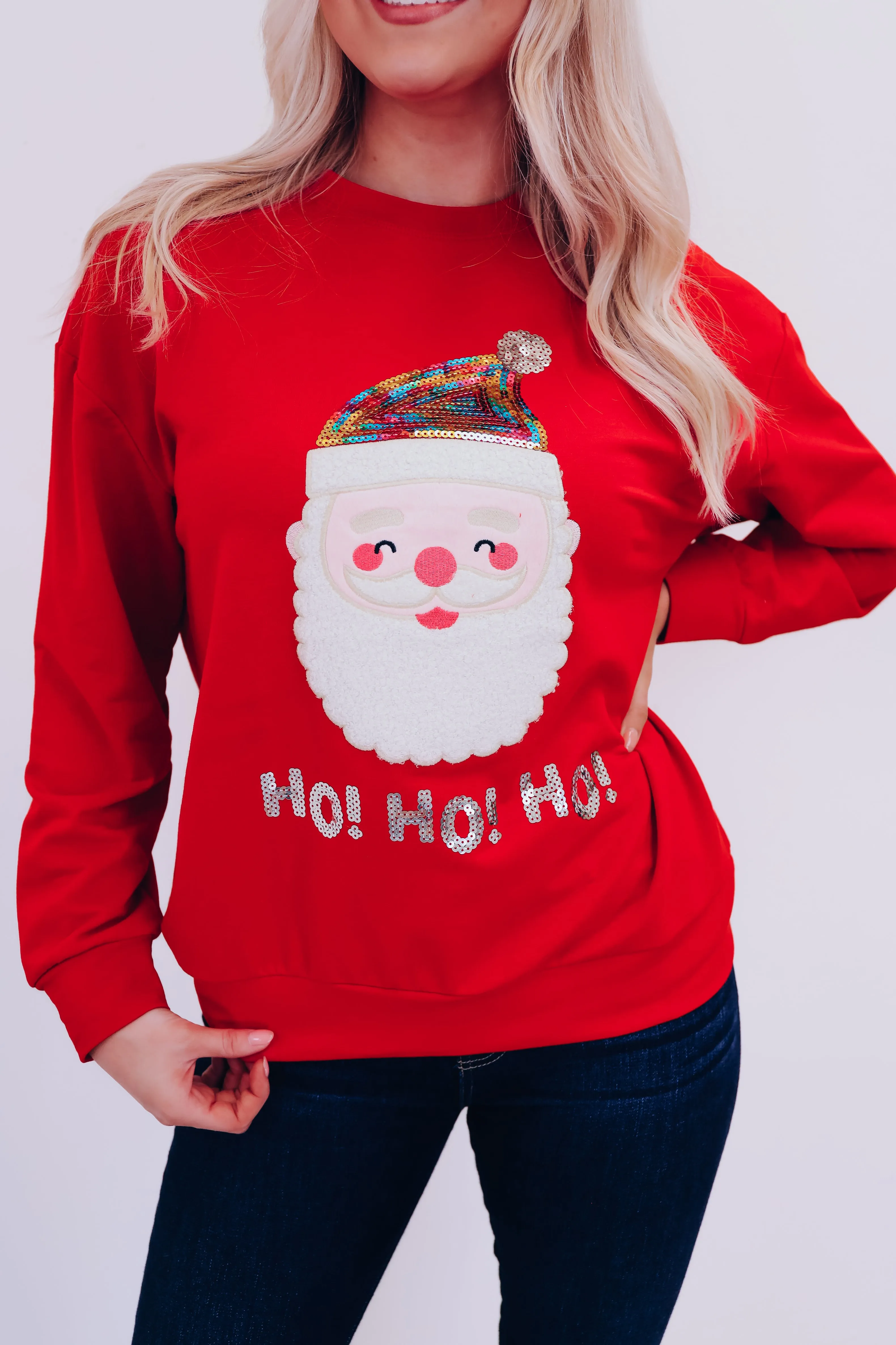 HO HO HO Santa Sweatshirt- Red