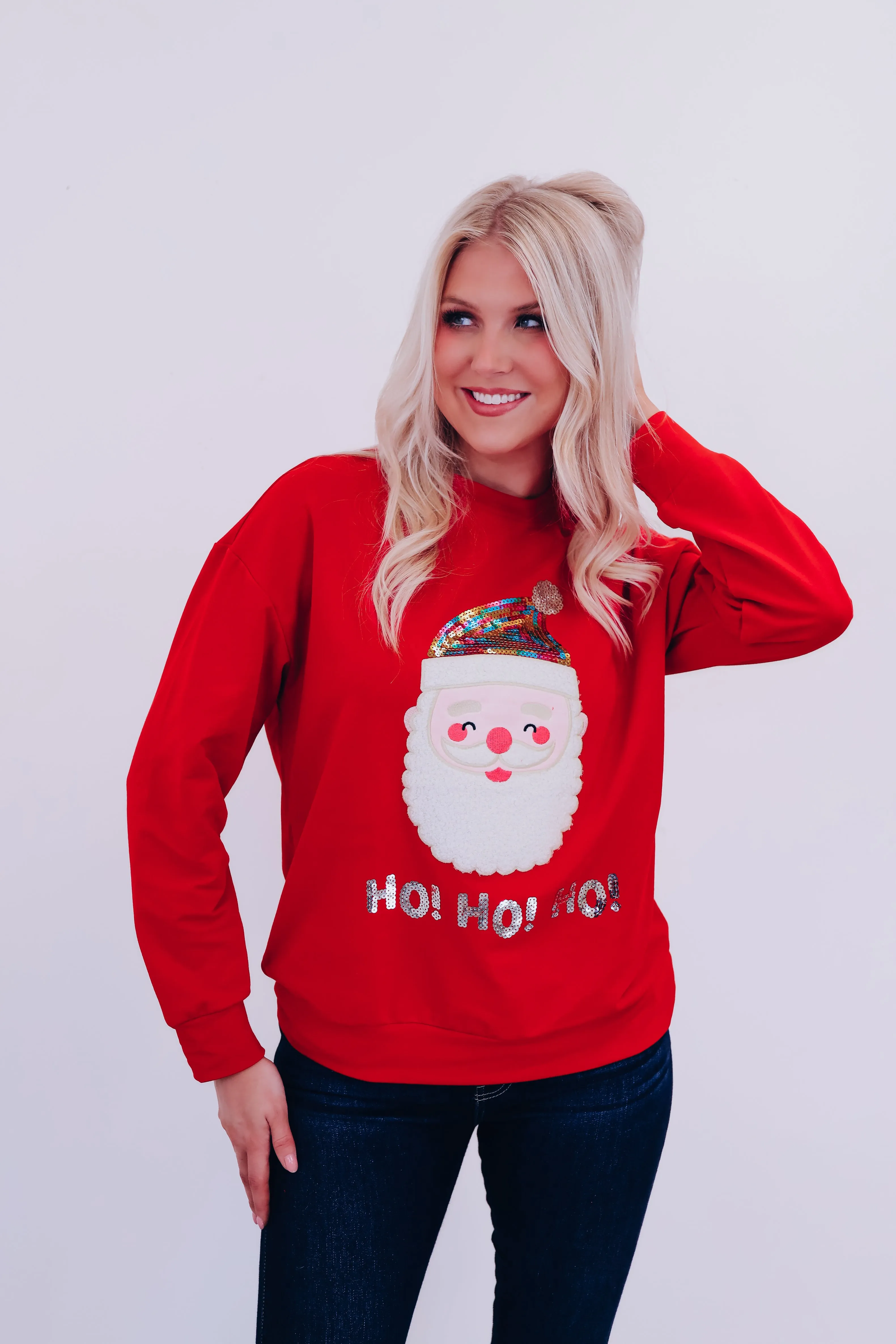 HO HO HO Santa Sweatshirt- Red