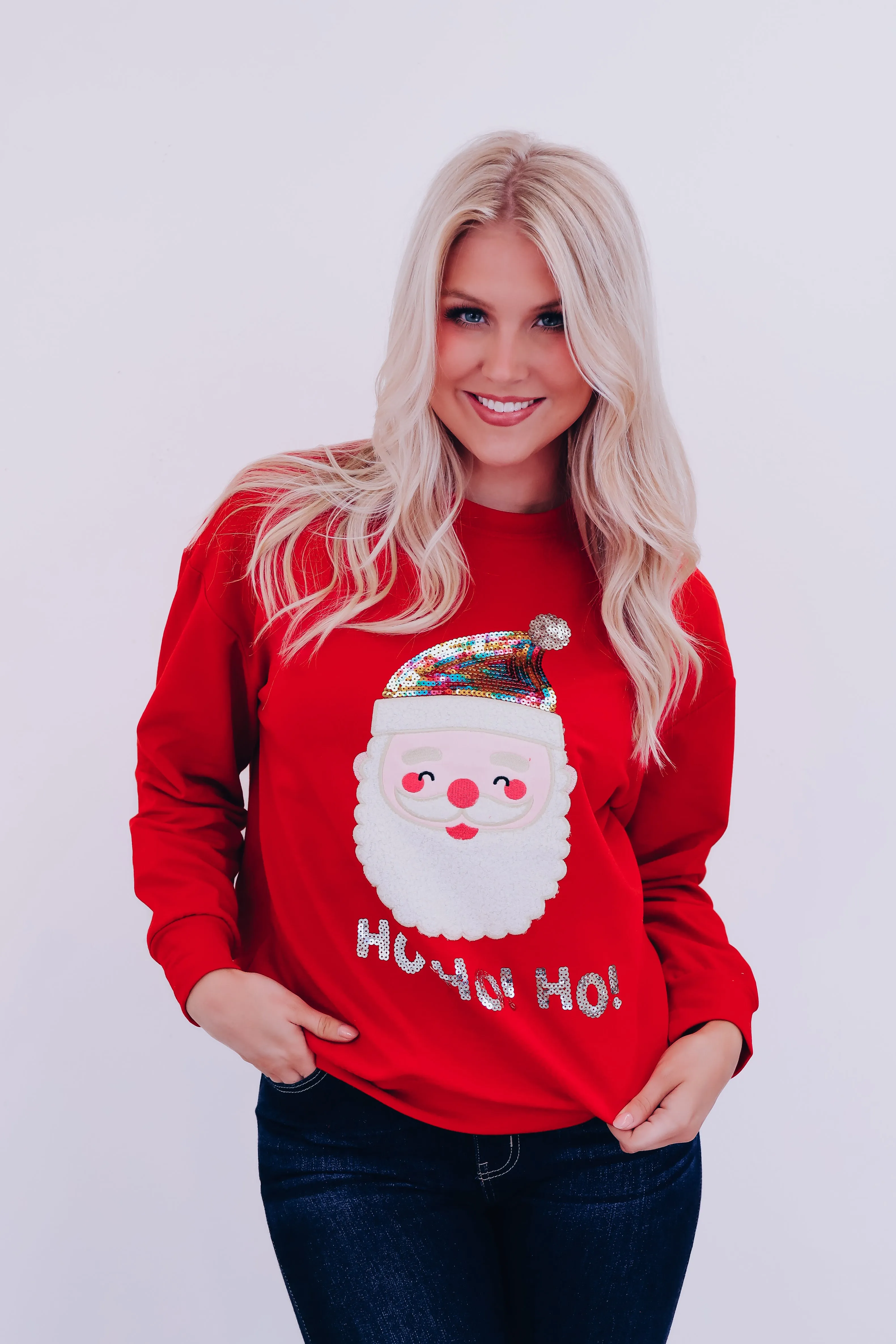 HO HO HO Santa Sweatshirt- Red