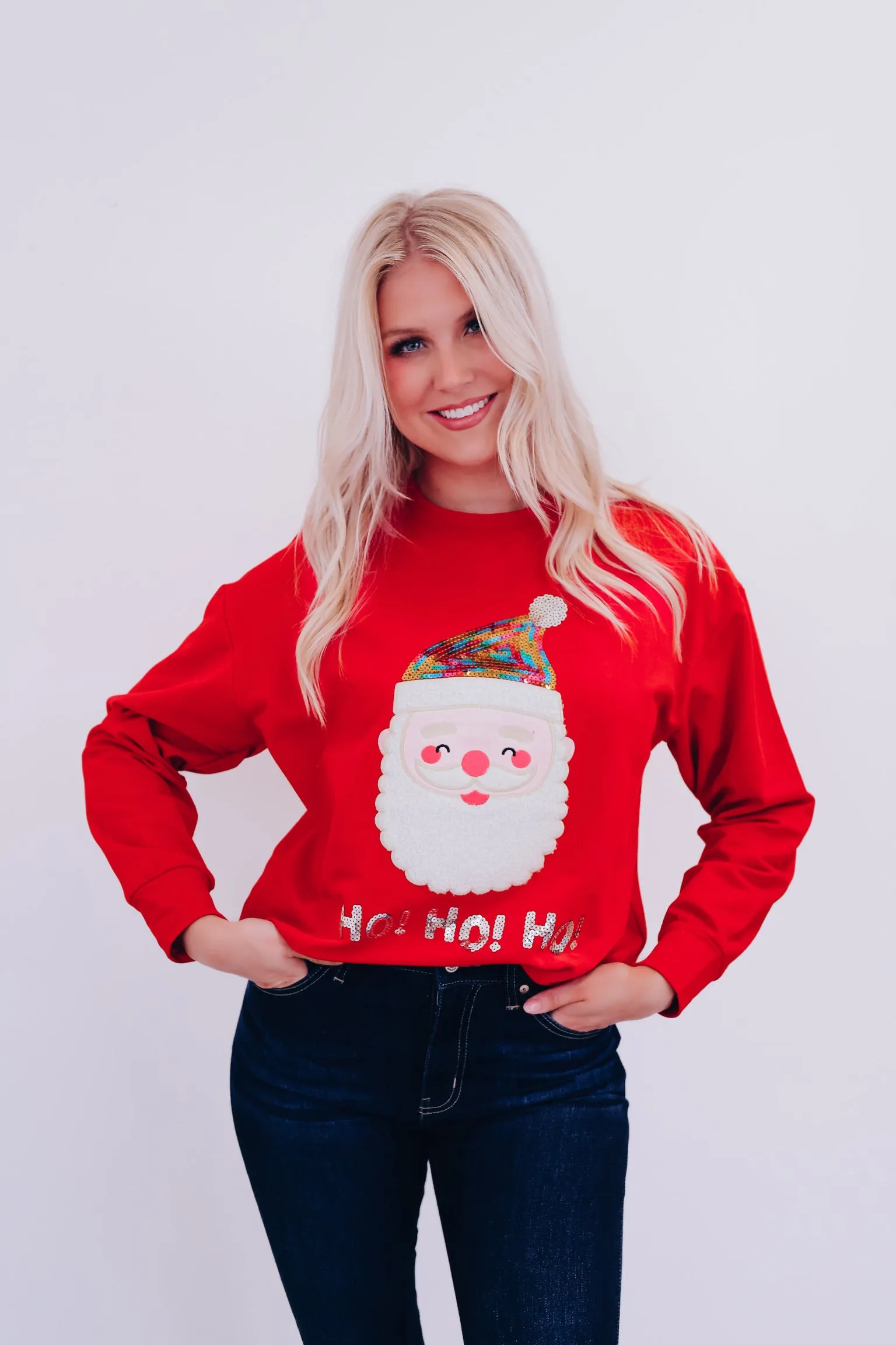 HO HO HO Santa Sweatshirt- Red