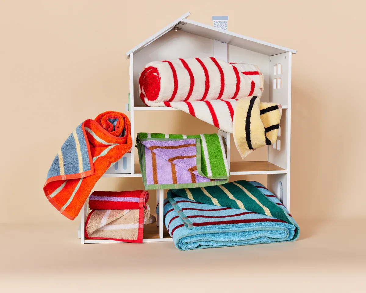 House Stripe Towels - Stucco Bath Towel