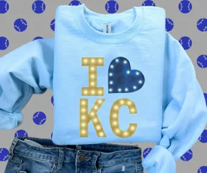 I Heart KC Marquee Letters Light Blue Graphic Sweatshirt