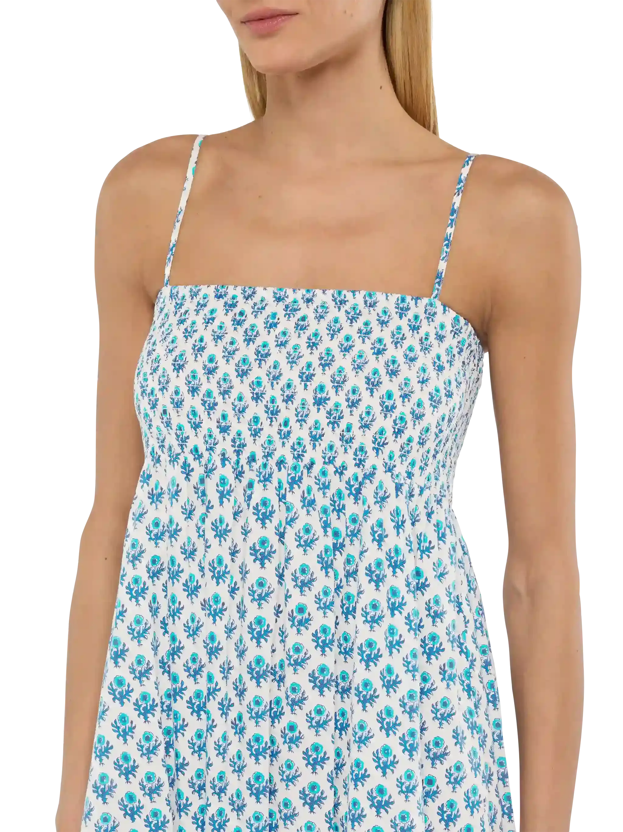 Jemma cotton dress with smocked embroidered bodice