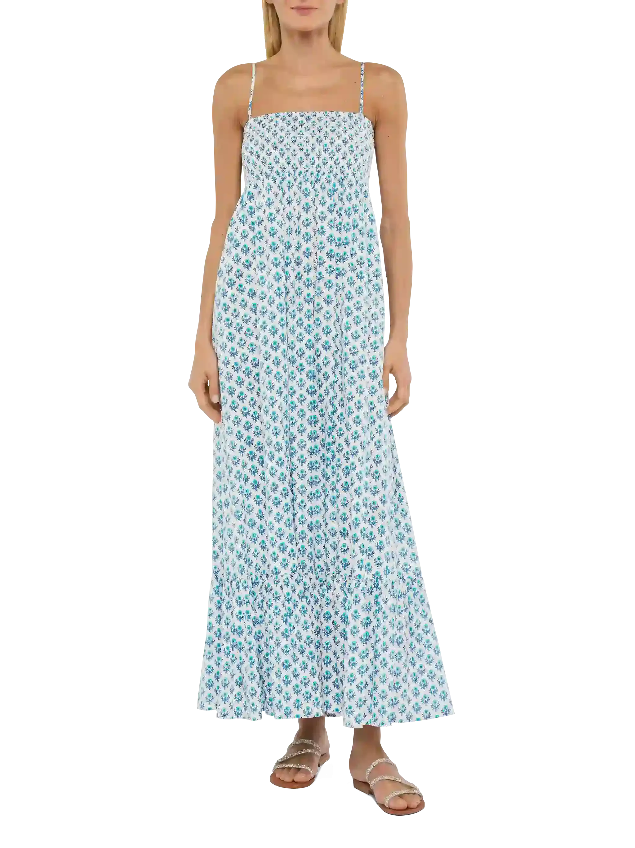 Jemma cotton dress with smocked embroidered bodice