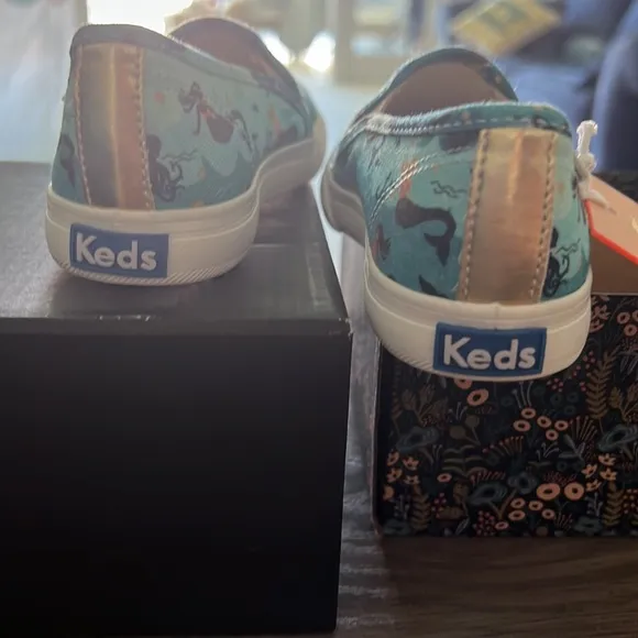 Keds rifle paper co. Size 8 toddler mermaid w gold slip on shoe