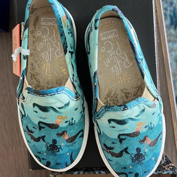 Keds rifle paper co. Size 8 toddler mermaid w gold slip on shoe