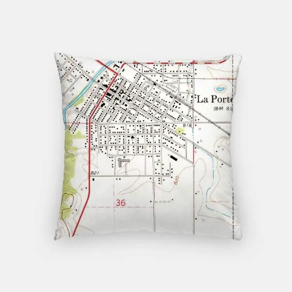 La Porte City, Iowa city skyline with vintage La Porte City map
