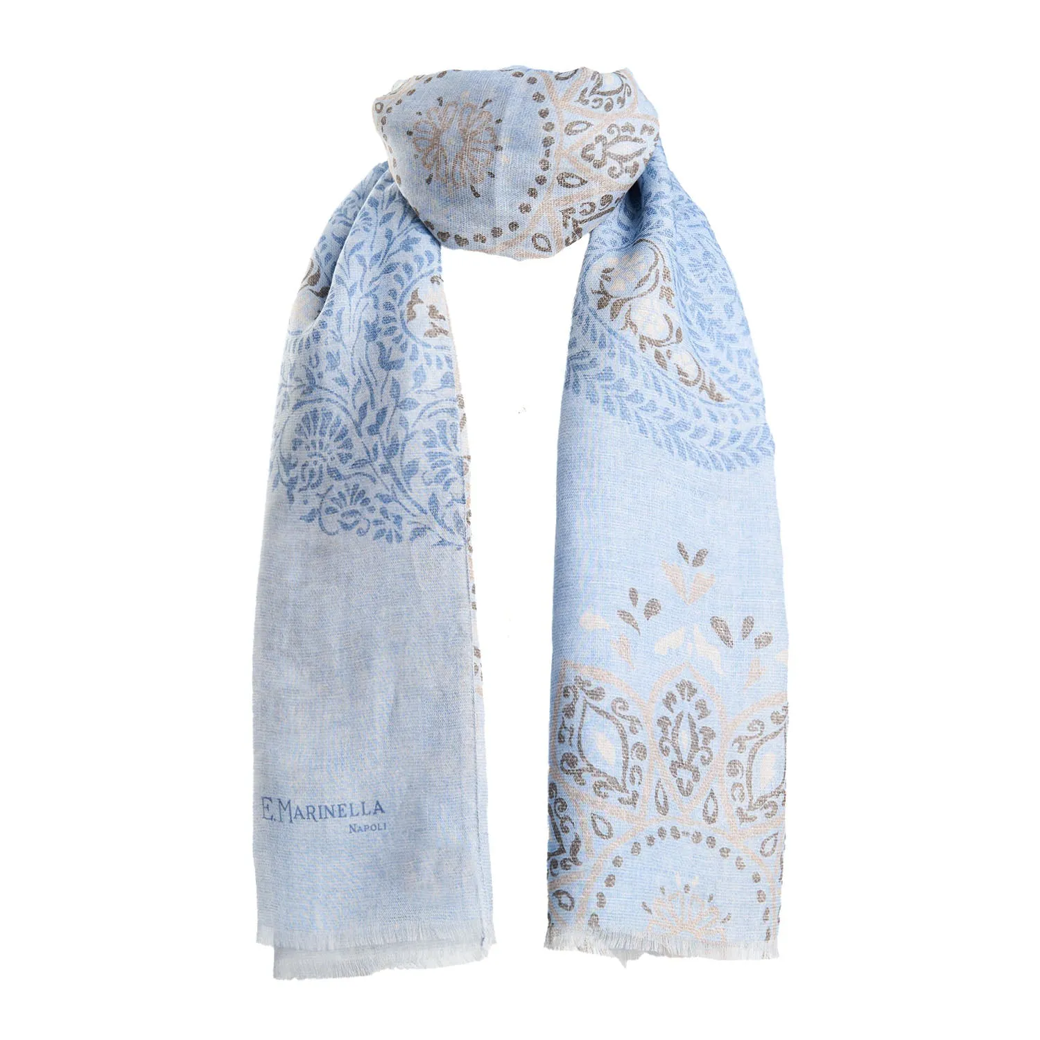 LIGHT BLUE COTTON AND LINEN SCARF