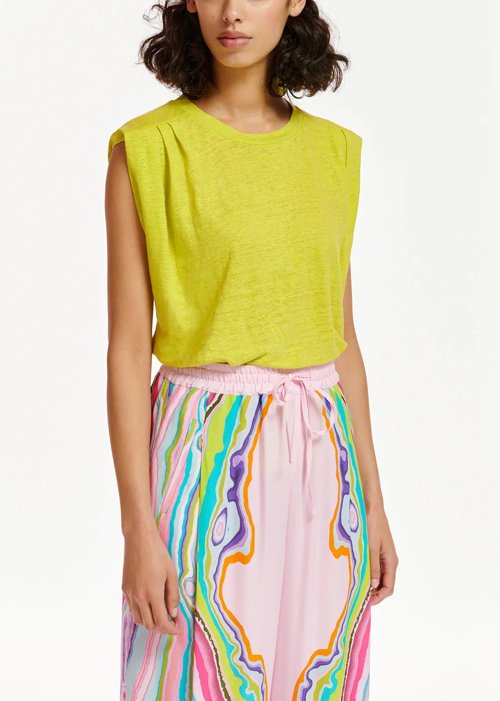 Lime green linen sleeveless T-shirt