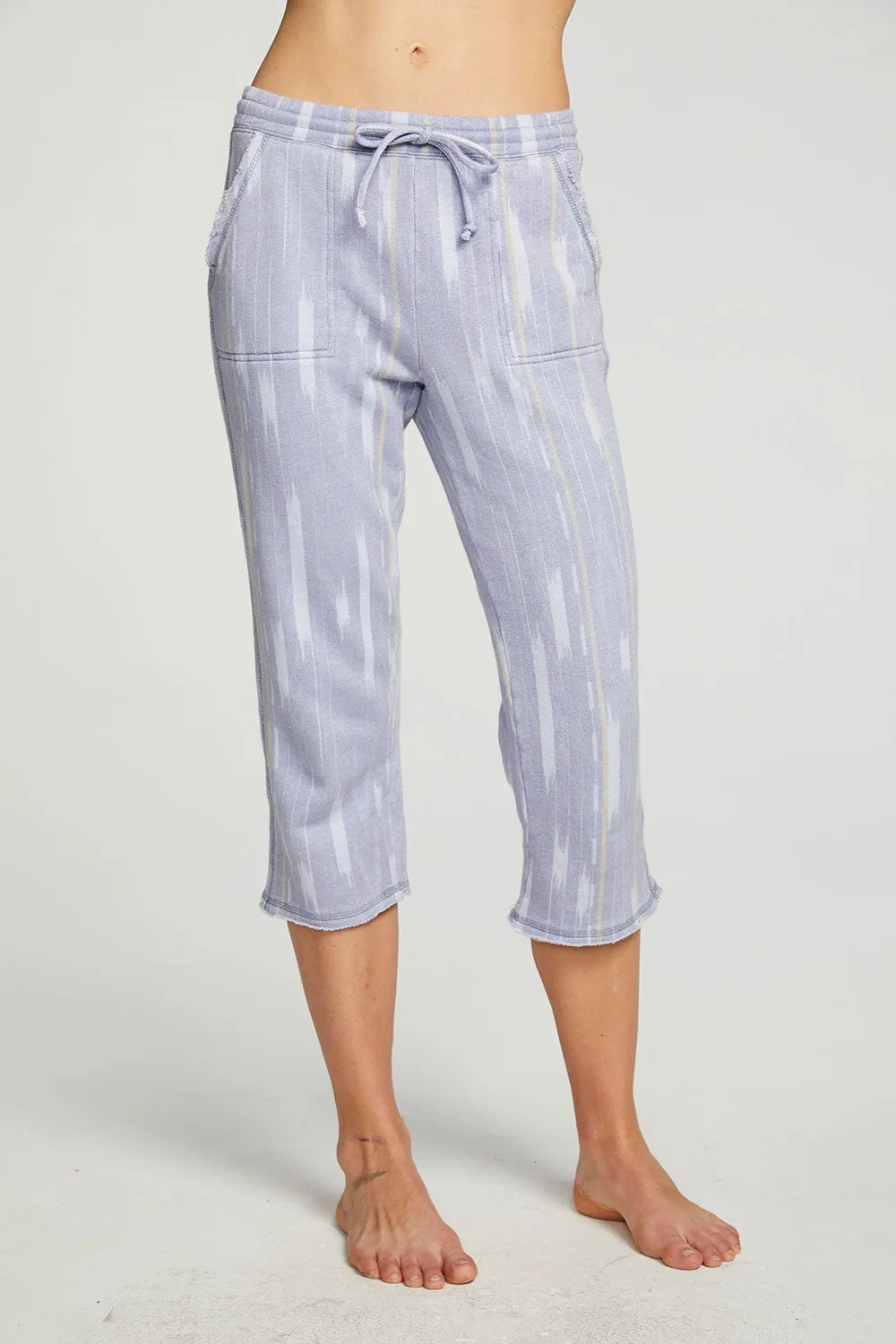 Linen French Terry Cropped Relaxed Raw Edge Jogger