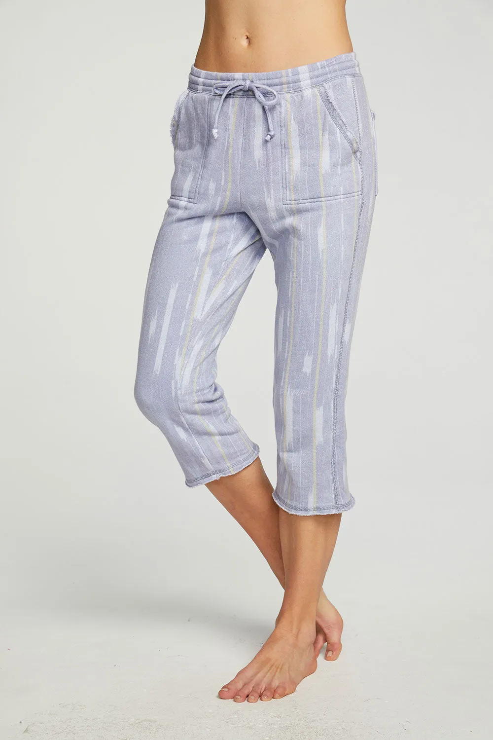 Linen French Terry Cropped Relaxed Raw Edge Jogger