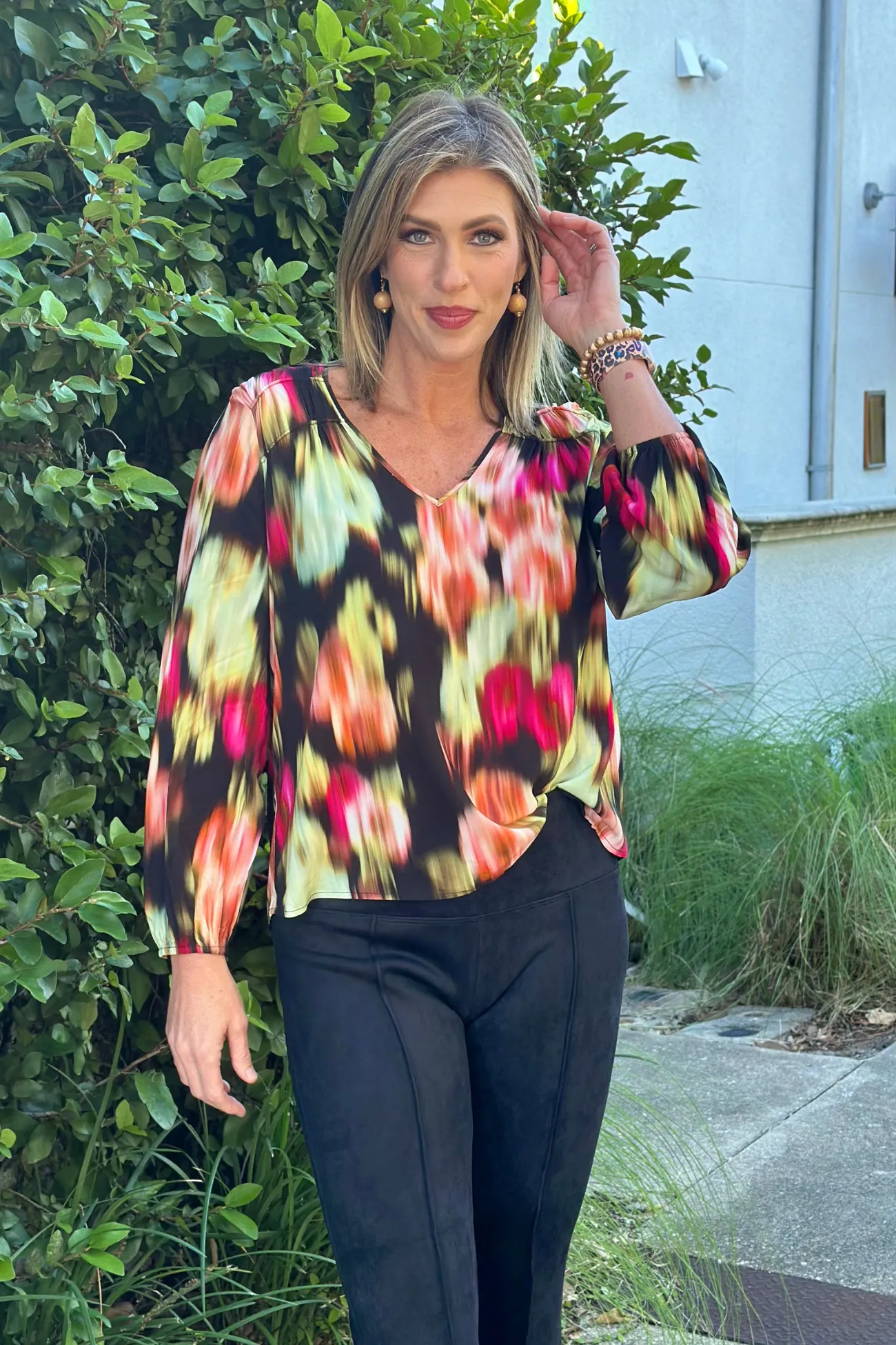 Liverpool Star Ruby Floral Long Sleeve Blouse