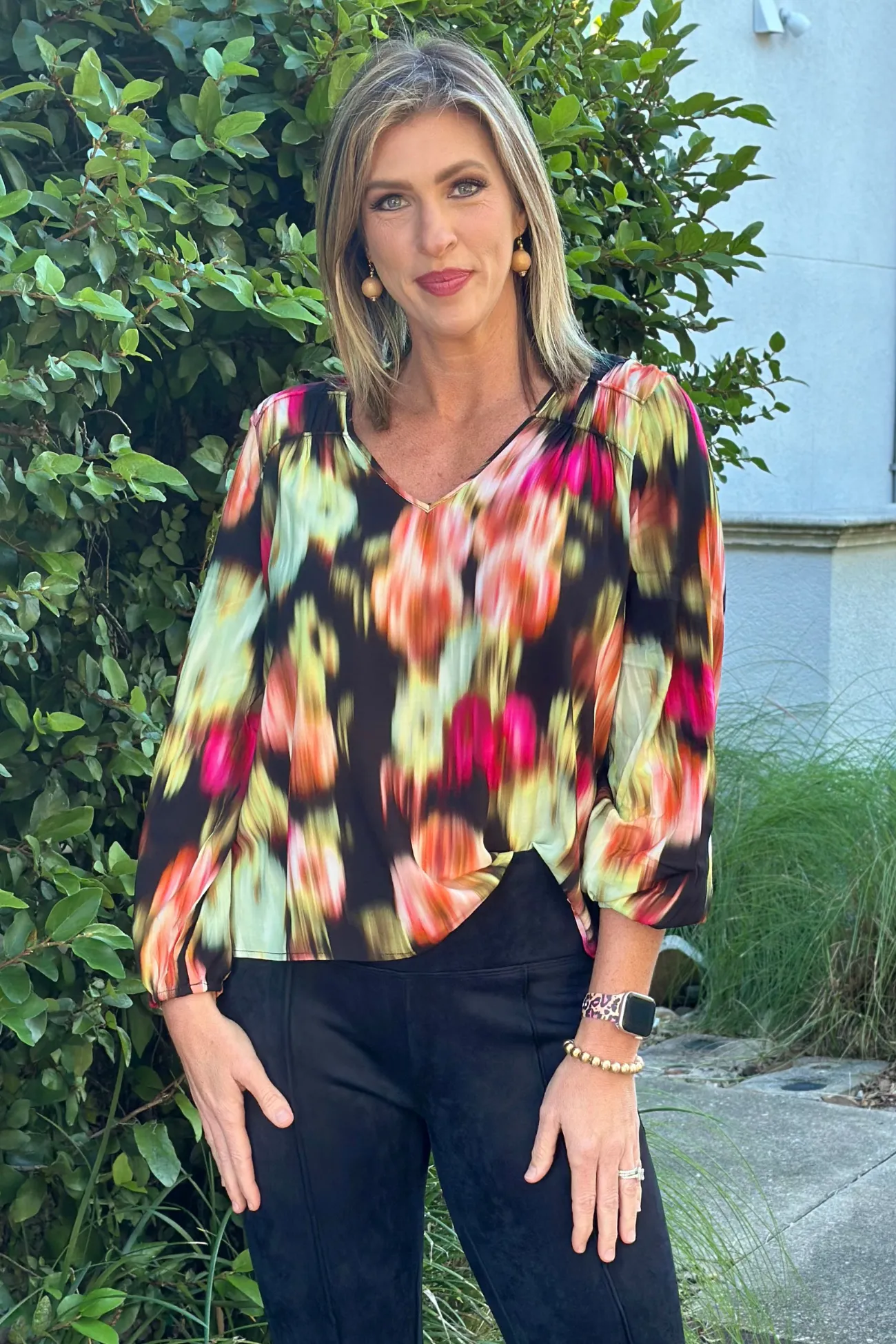 Liverpool Star Ruby Floral Long Sleeve Blouse