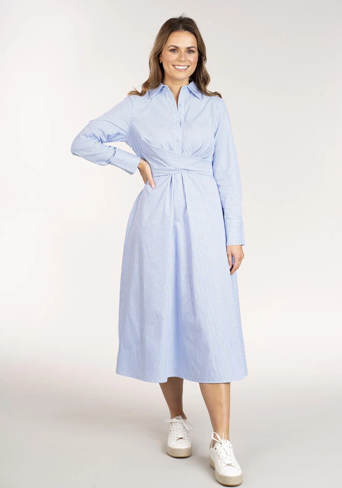 Long Stripe Shirtdress - Blue & White