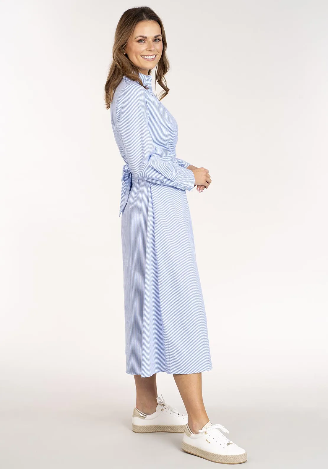 Long Stripe Shirtdress - Blue & White