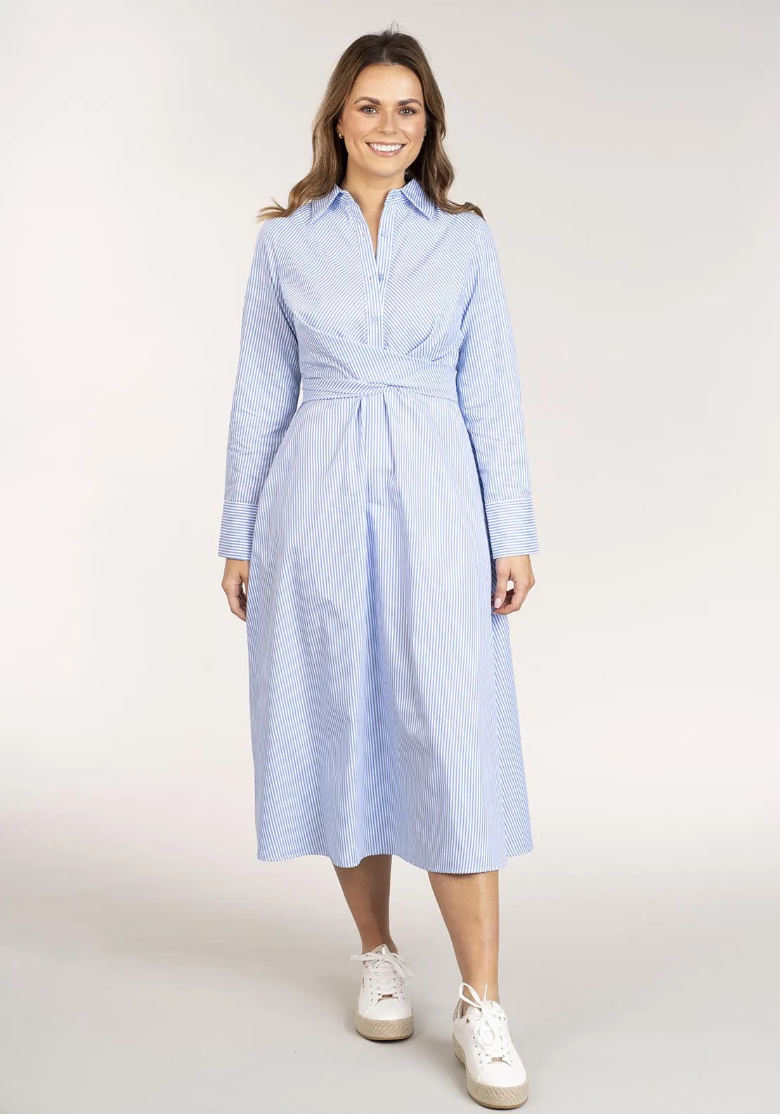 Long Stripe Shirtdress - Blue & White