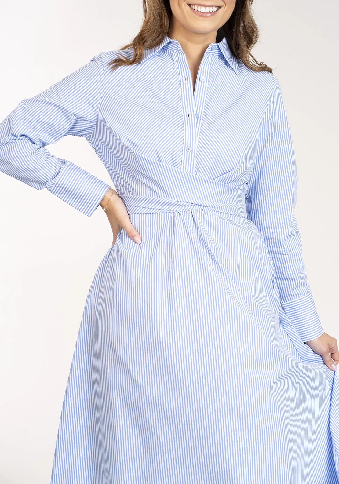 Long Stripe Shirtdress - Blue & White