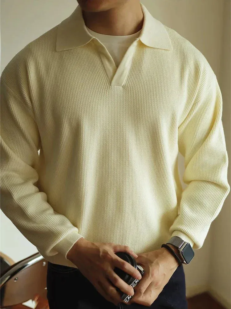Luca Waffle-Knit Polo Sweater