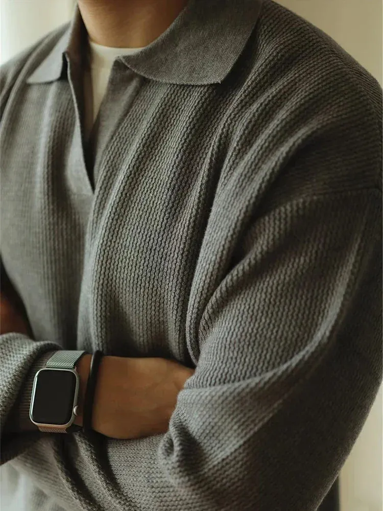 Luca Waffle-Knit Polo Sweater