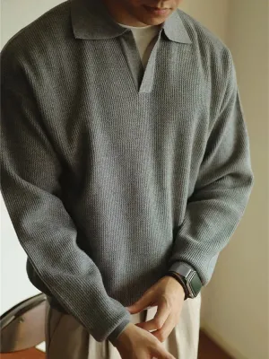 Luca Waffle-Knit Polo Sweater