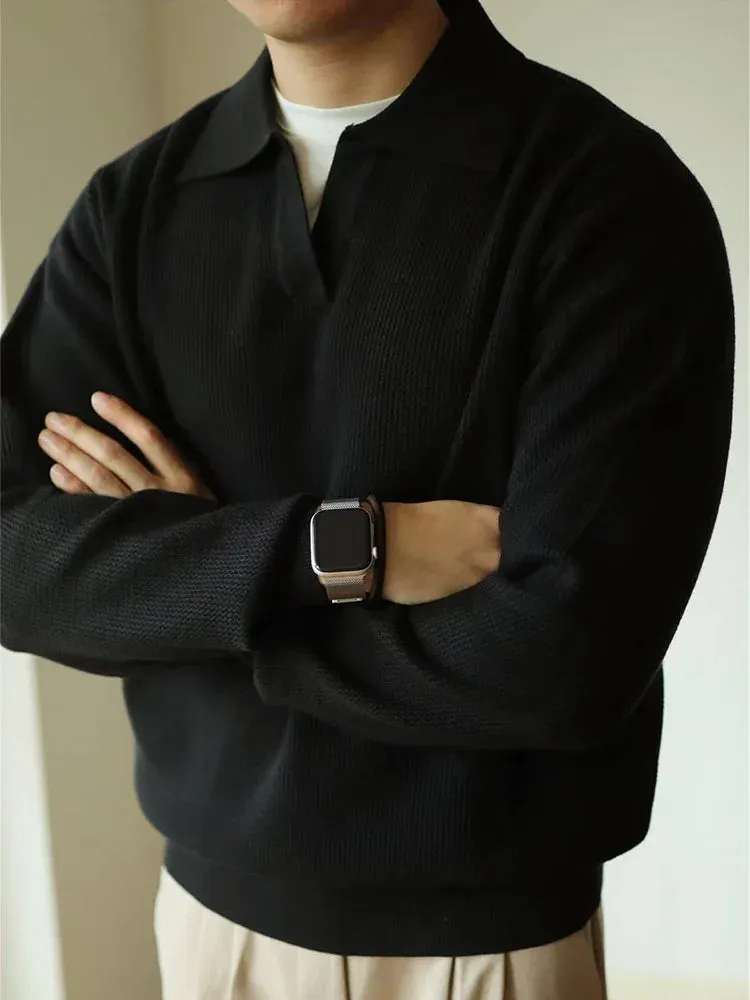 Luca Waffle-Knit Polo Sweater