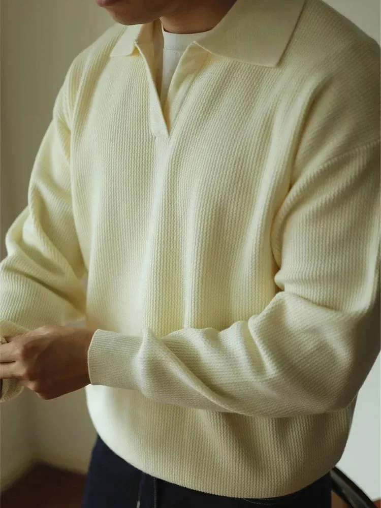Luca Waffle-Knit Polo Sweater