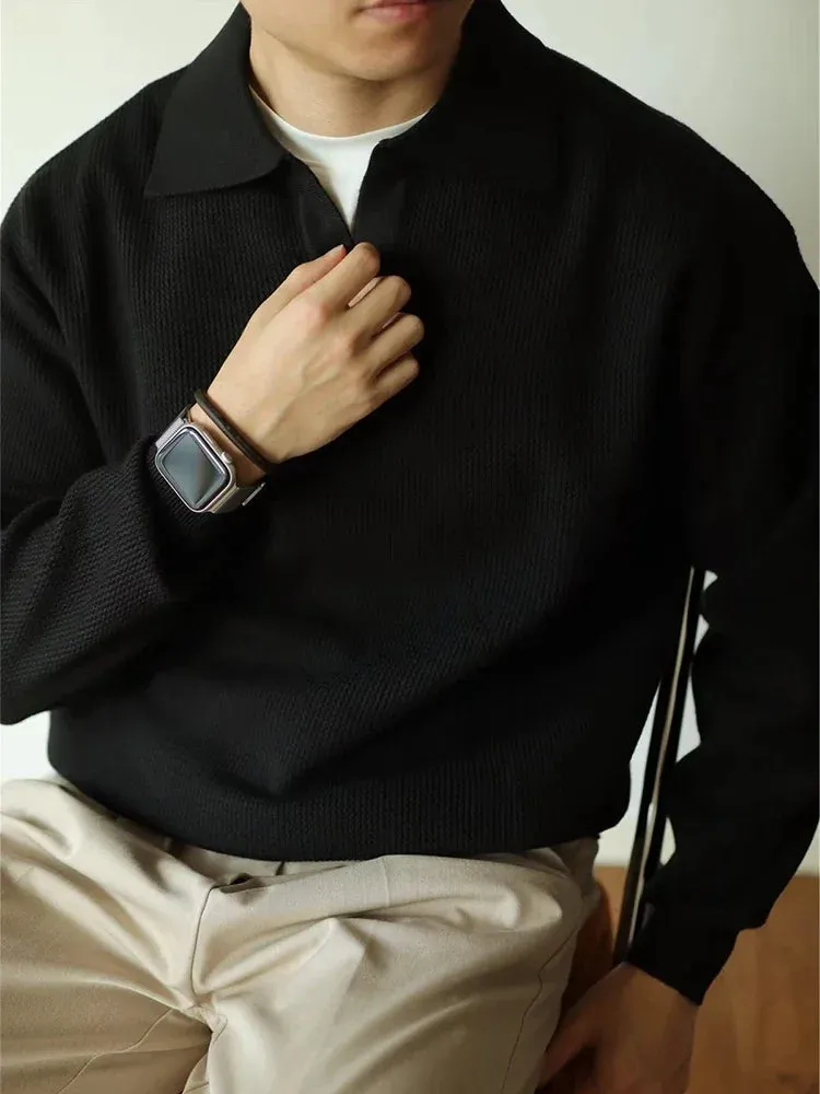 Luca Waffle-Knit Polo Sweater