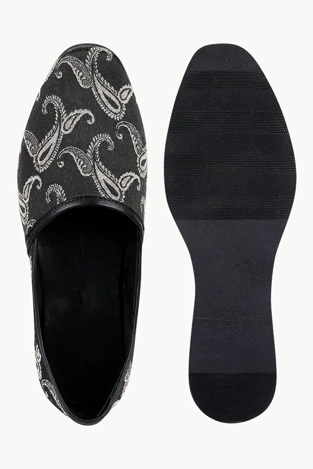 Men's Black Paisley Slip-On Juttis