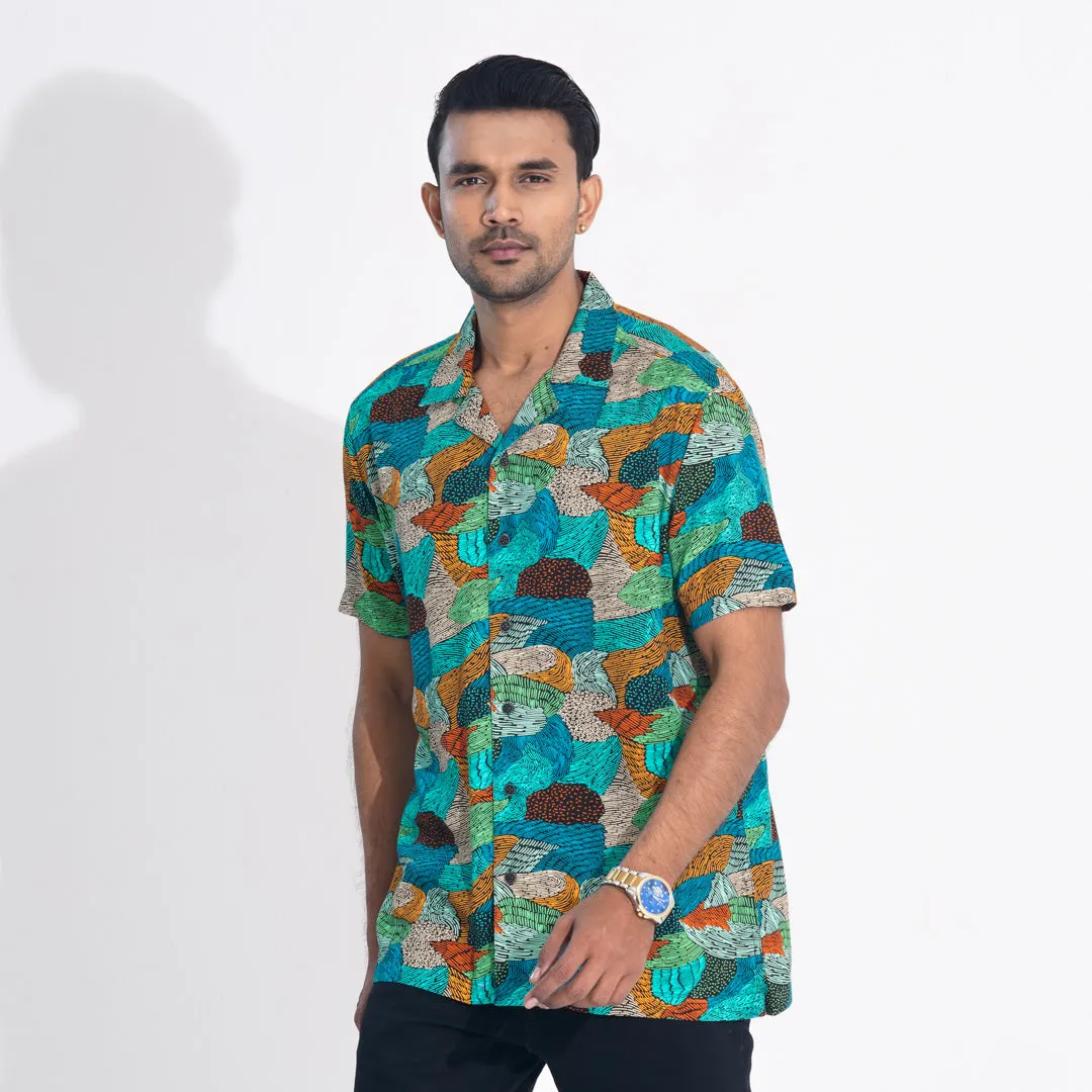 Mens Green AOP Lapel Shirt